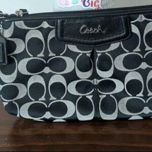 Coach Large Black Signature Wristlet With Decorated Purse Extender